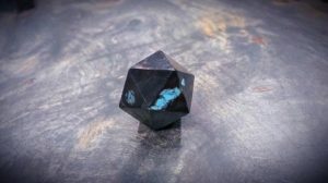 ancient bog oak burl d20 with turquoise inlay