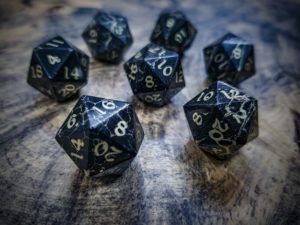 Jet D20s Inlaid with Brass