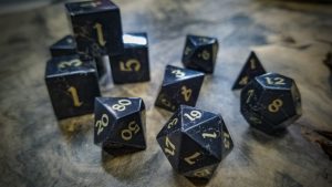 Jet and Brass Polyhedral Dice Set