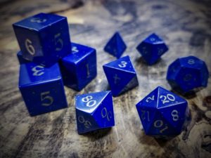 Lapis Lazuli Polyhedral Dice Inlaid with Nickel Silver