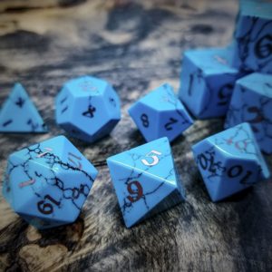 Sleeping Beauty Turquoise Polyhedral Dice Inlaid with Copper