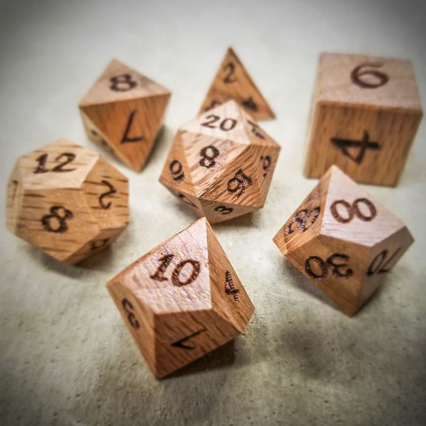 Adventurer’s Dice Red Oak Artisan Dice