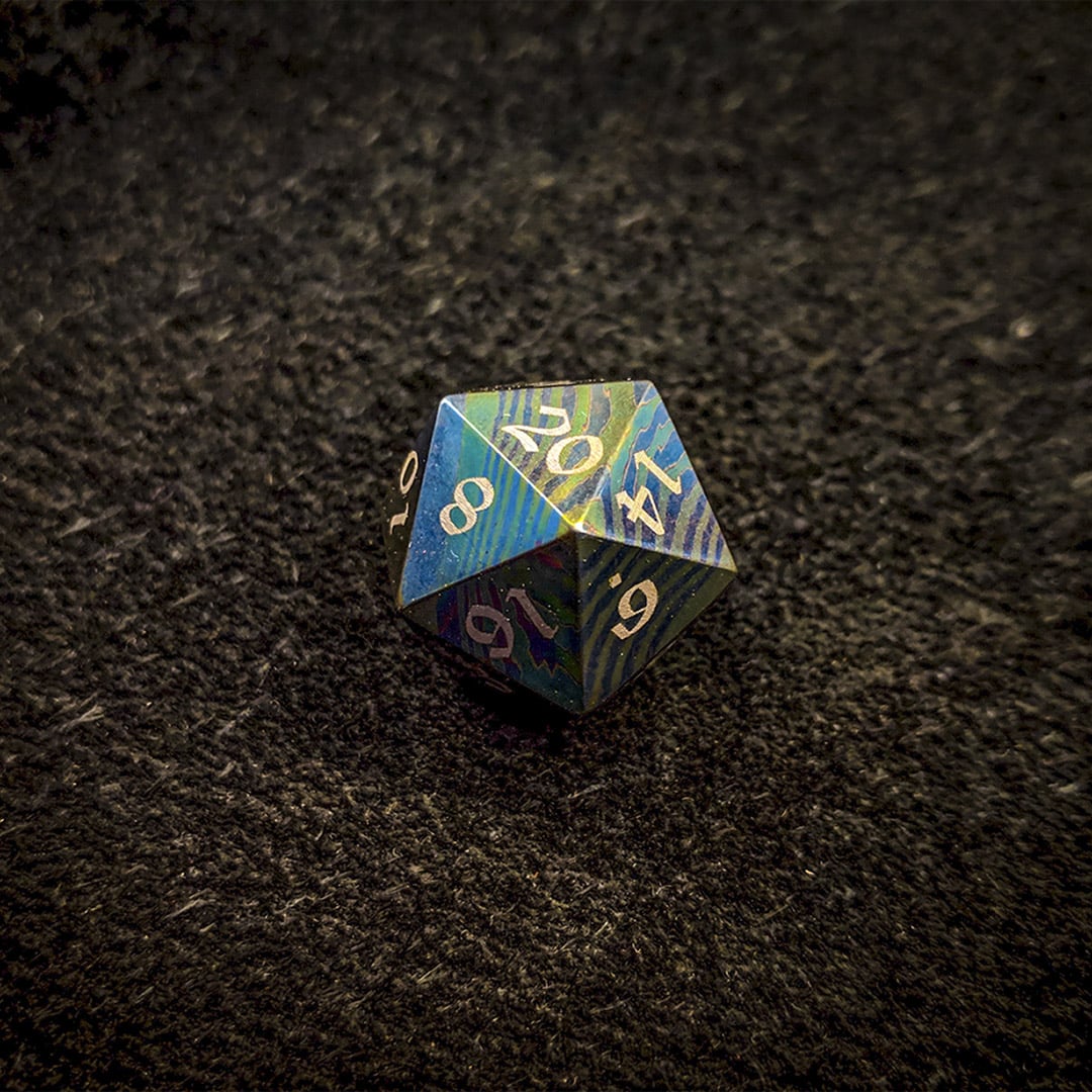 Timascus Dice (Titanium Damascus) Artisan Dice