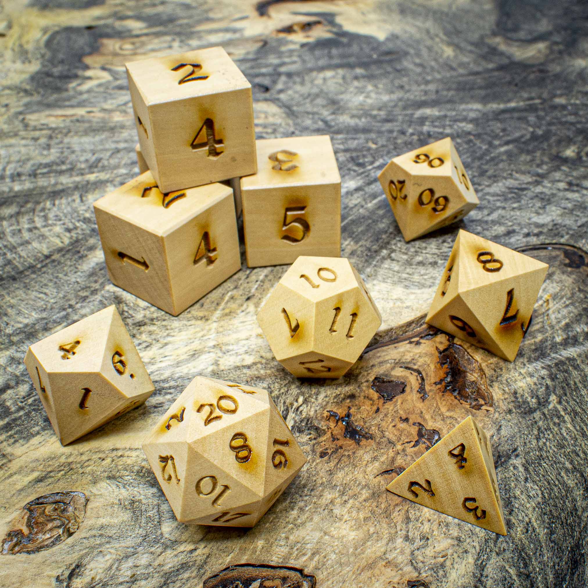 Ivory Wood Polyhedral Dice Set Artisan Dice Ivory Wood Polyhedral Dice Set Artisan Dice