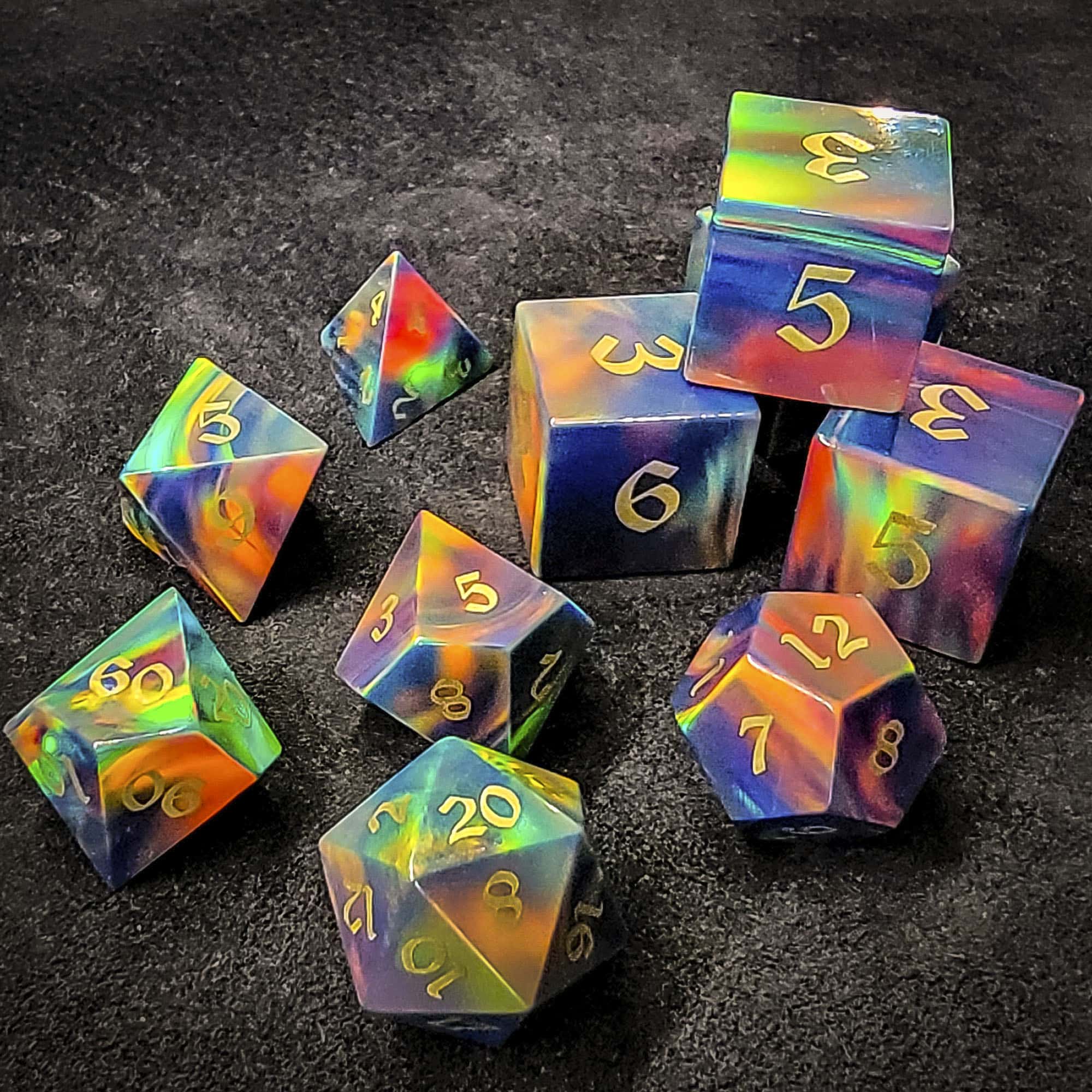 Harlequin Opal Polyhedral Dice